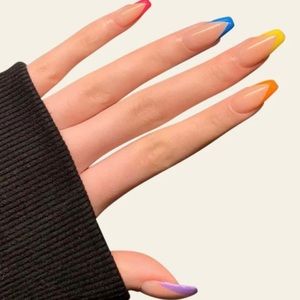 Rainbow Colorful French Style Press On Nails